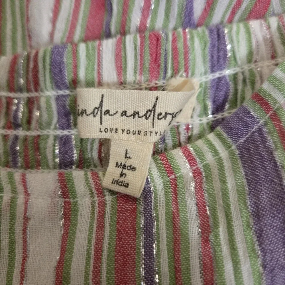 LINDA ANDERSON Summer Stripe Tiered Sun Dress size LARGE - Picture 8 of 10